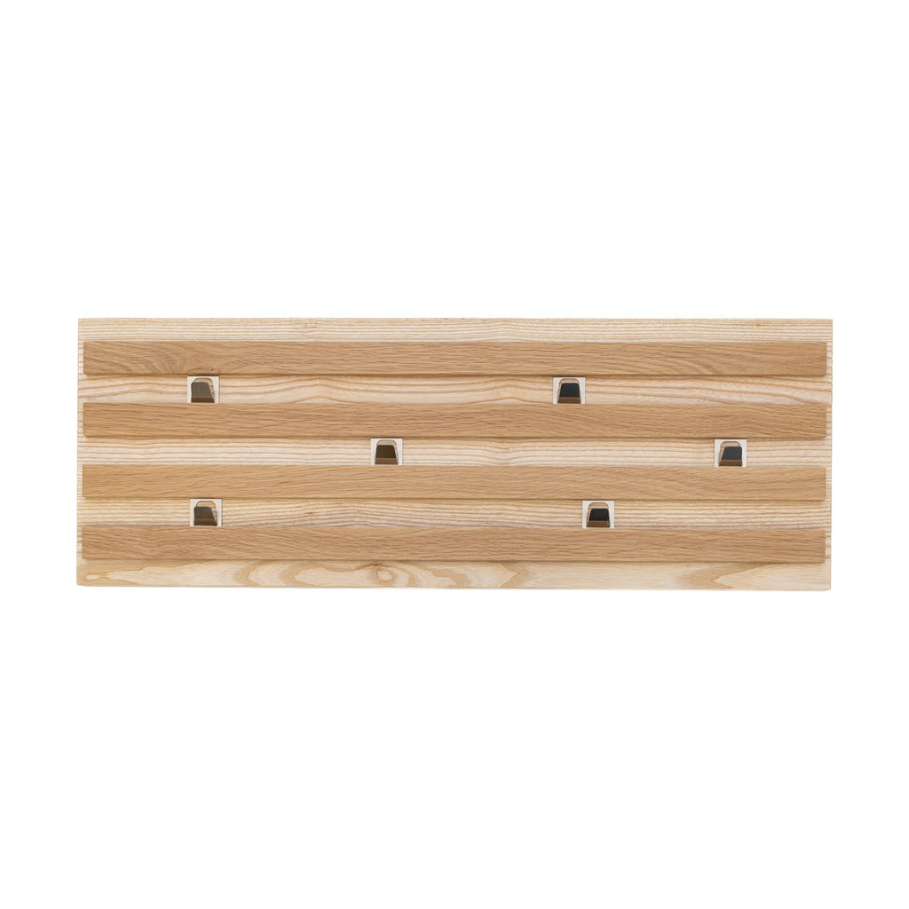 Wandgarderobe aus Eschen- und Eichenholz mit verschiebbaren Haken