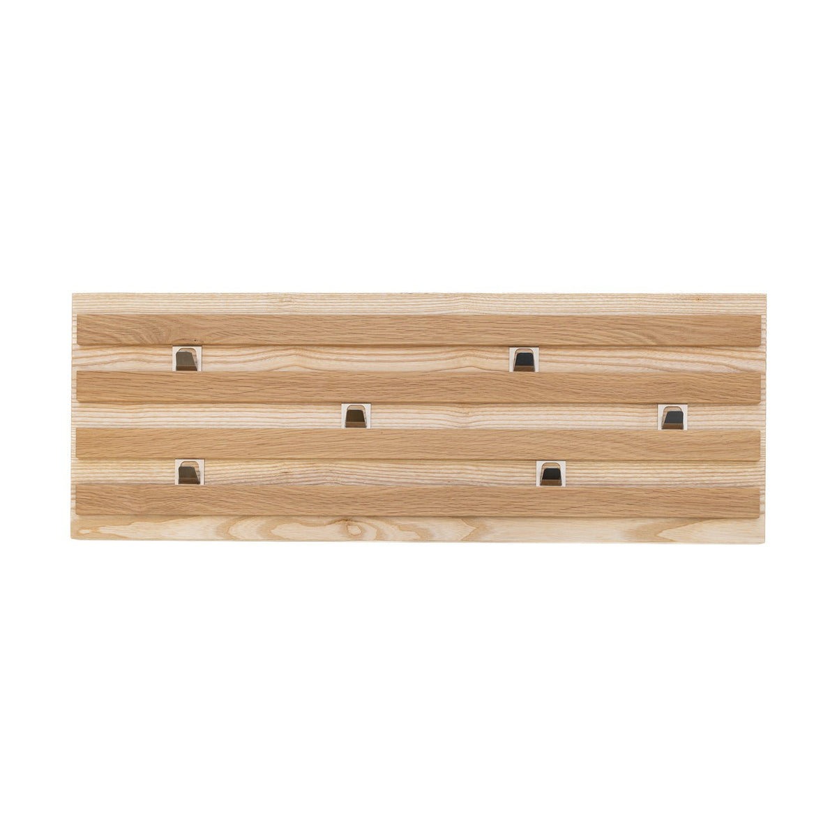 Wandgarderobe aus Eschen- und Eichenholz mit verschiebbaren Haken