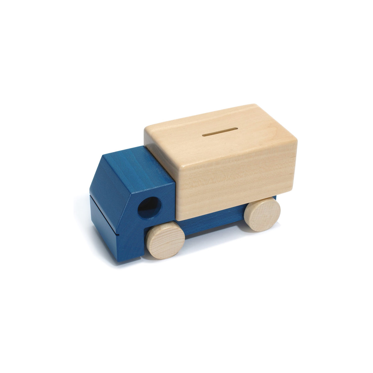 Holzspardose Lastwagen in Blau mit Schlüssel für Kinder ab 3 Jahren