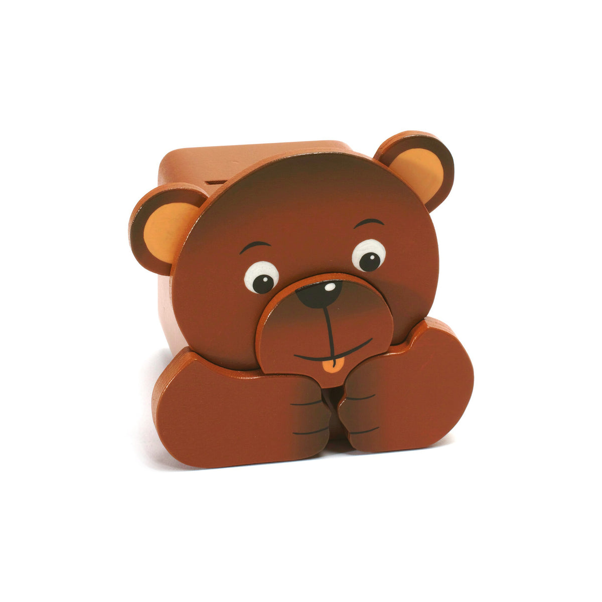 Holzspardose Bär mit 3D-Element und Schlüssel für Kinder ab 3 Jahren