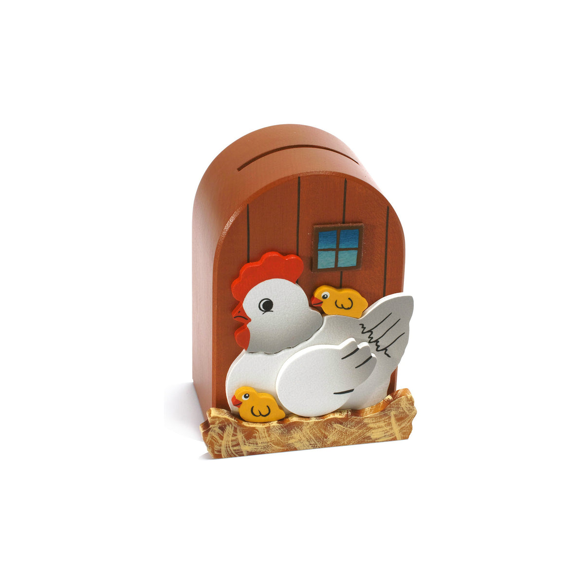 Holzspardose Huhn mit Schlüssel für Kinder ab 3 Jahren