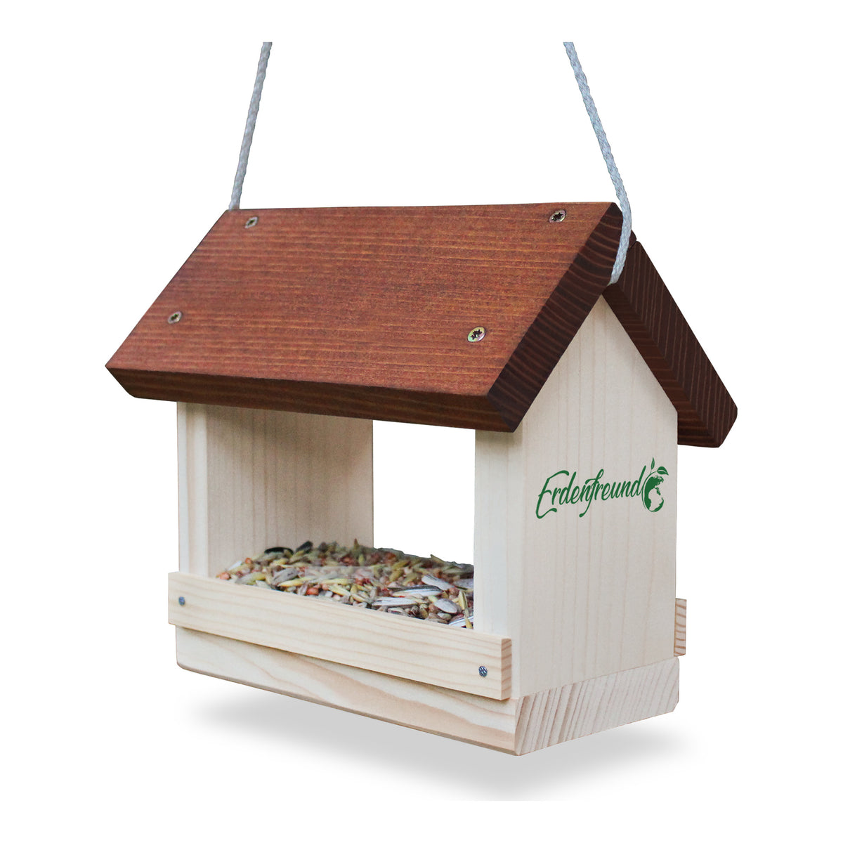 Kleines Vogelfutterhaus aus Massivholz zum Aufhängen