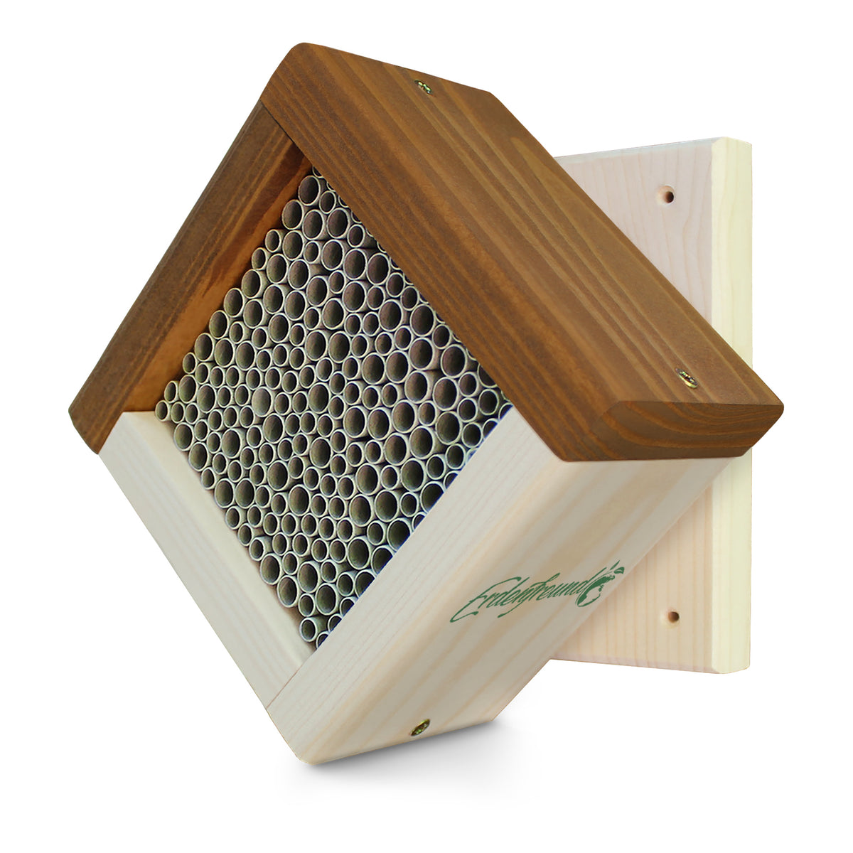 Wildbienenhaus aus Massivholz mit sturmfester Doppel-Befestigung