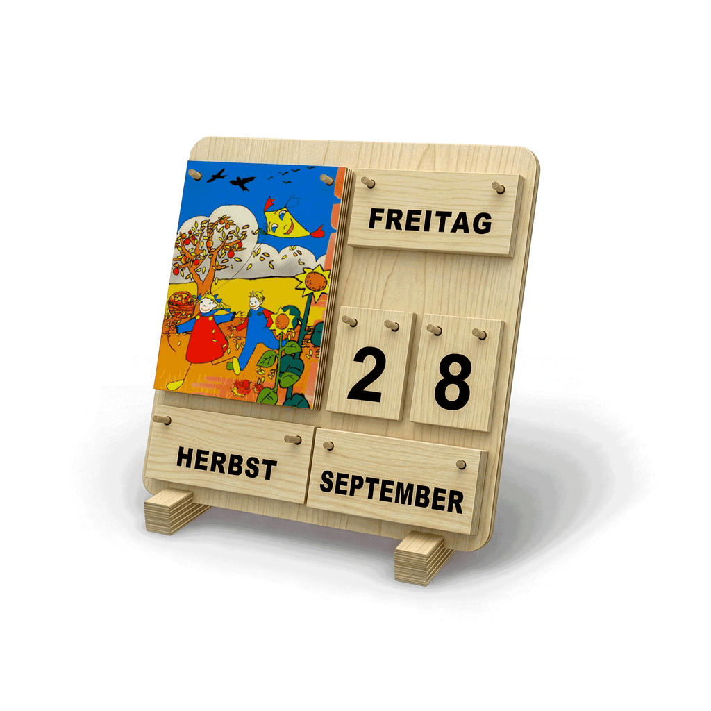 Kinder-Dauerkalender Karl und Kat aus Holz für Kindergarten und Grundschule