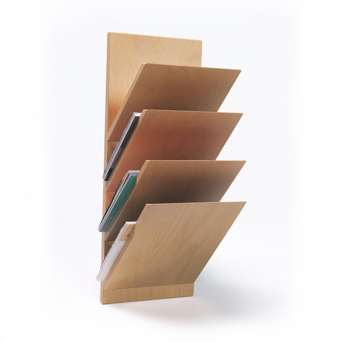 Wand-Zeitschriftenhalter aus Buche mit 4 Fächern für Zeitungen & Magazine 26 × 65 × 21 cm