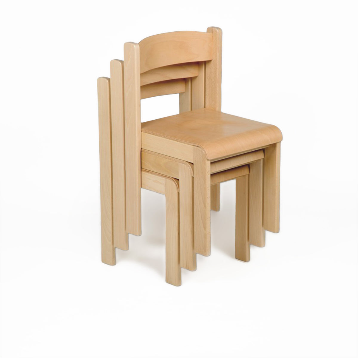 Stapelbarer Kinderstuhl aus lackiertem Buchenholz mit ergonomischer Rückenlehne für Kita & Kinderzimmer